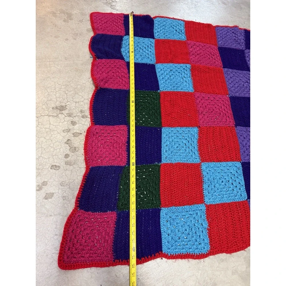 Vintage Handmade‎ Crochet Afghan Blanket Multicolor Granny Squares 66x50